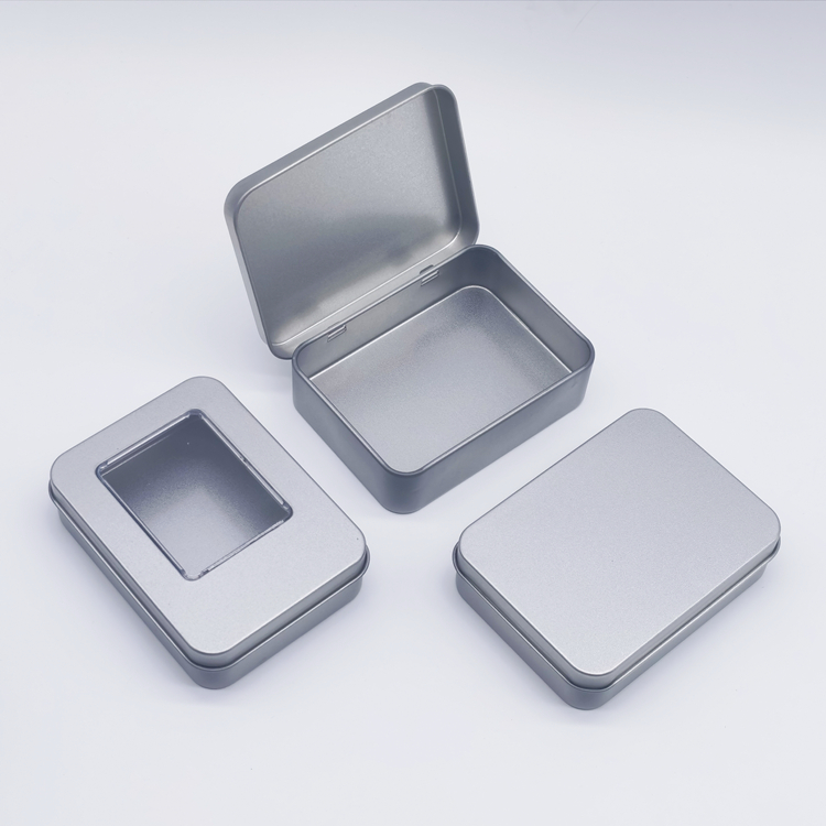 Metal Tin Box with Clear Window Lid – Silver